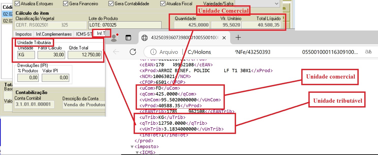 Imagem da tabela de unidade de exportação